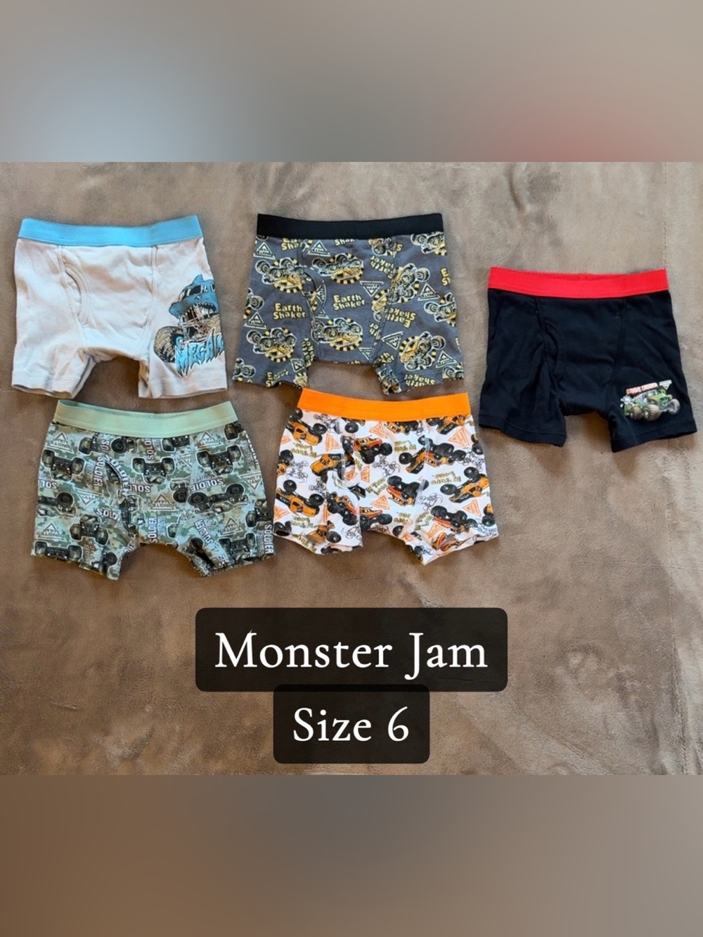 Kids Boxer Briefs - Orange, Gray, Black, Green, White - Size 6